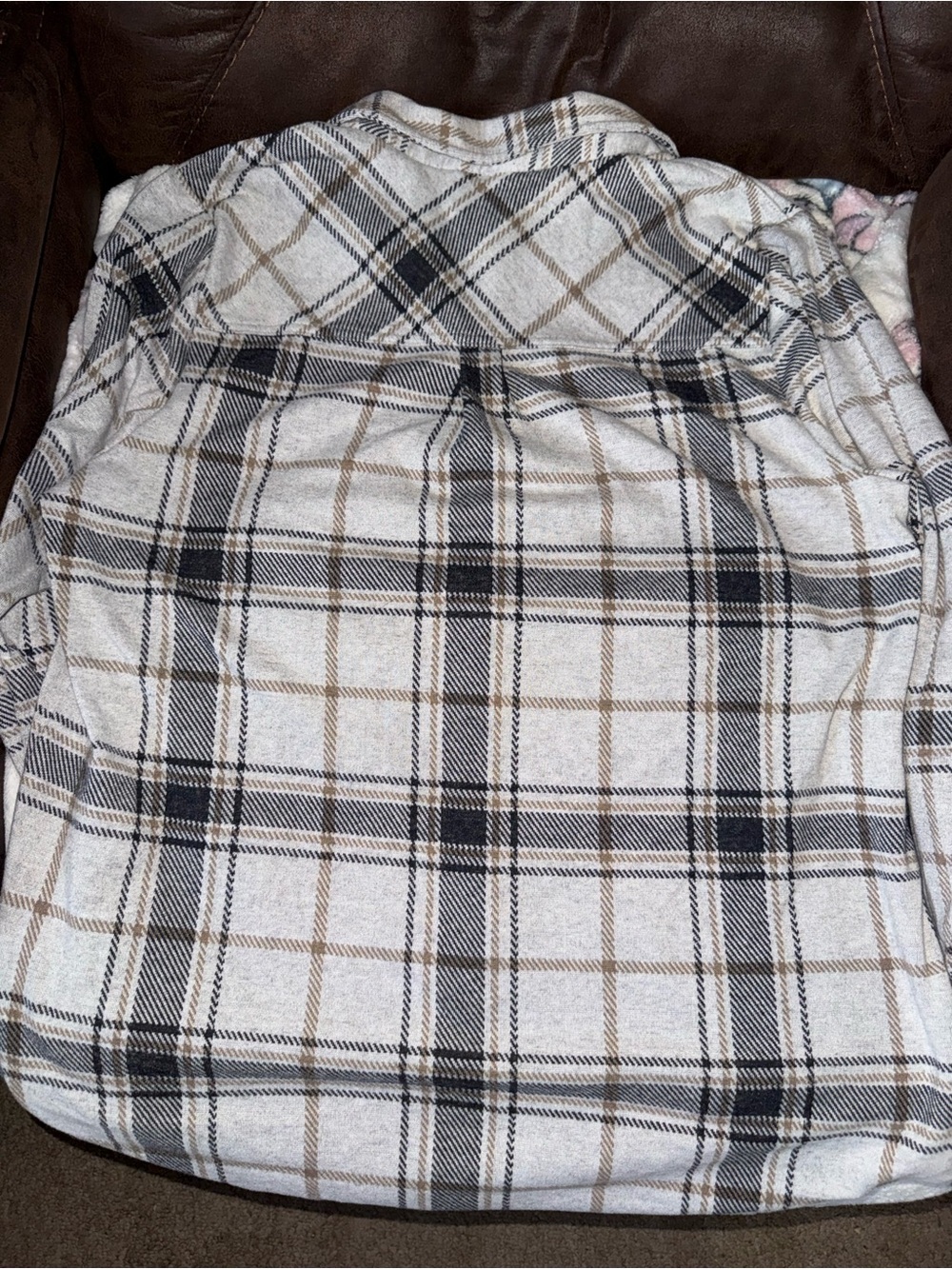 Plaid Button-Up Shacket in Black, Cream & Tan - Picture 4 of 5